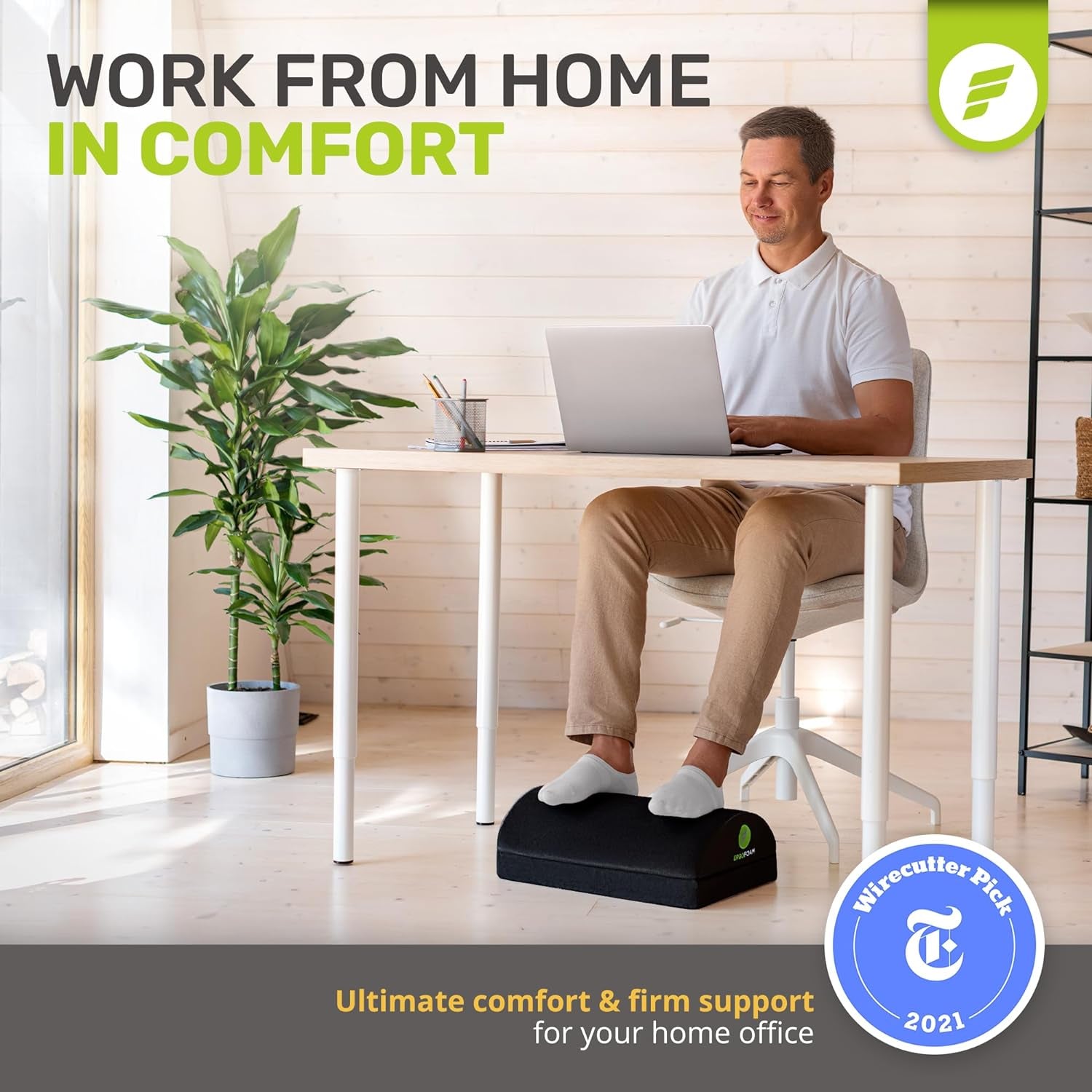Foot Rest for under Desk at Work Adjustable - Chiropractor-Endorsed, High-Density Foam, Velvet (Black)