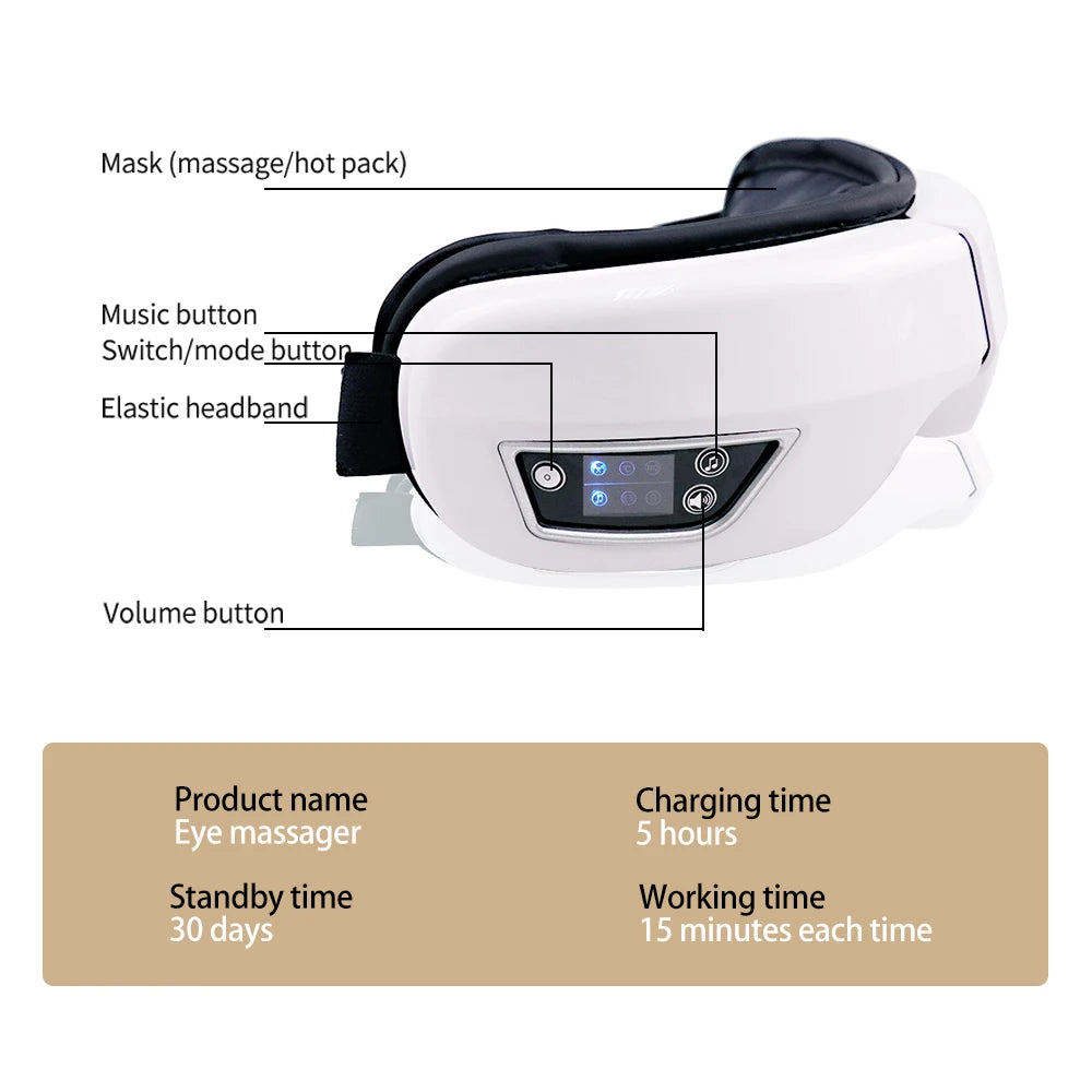 High Frequency Smart Airbag Vibration Eye Massager Tired Eyes Dark Circles Remove Instrument Heating Music Relieves Fatigue