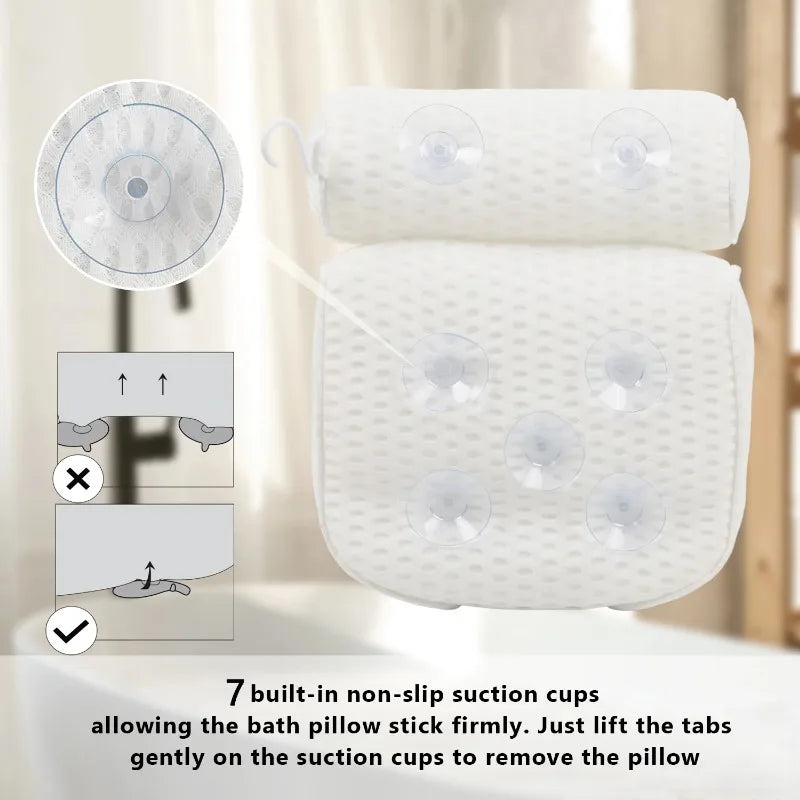 Bath Pillow for Bathtub Support Neck,Head and Back with Non-Slip Suction Cups Air Mesh