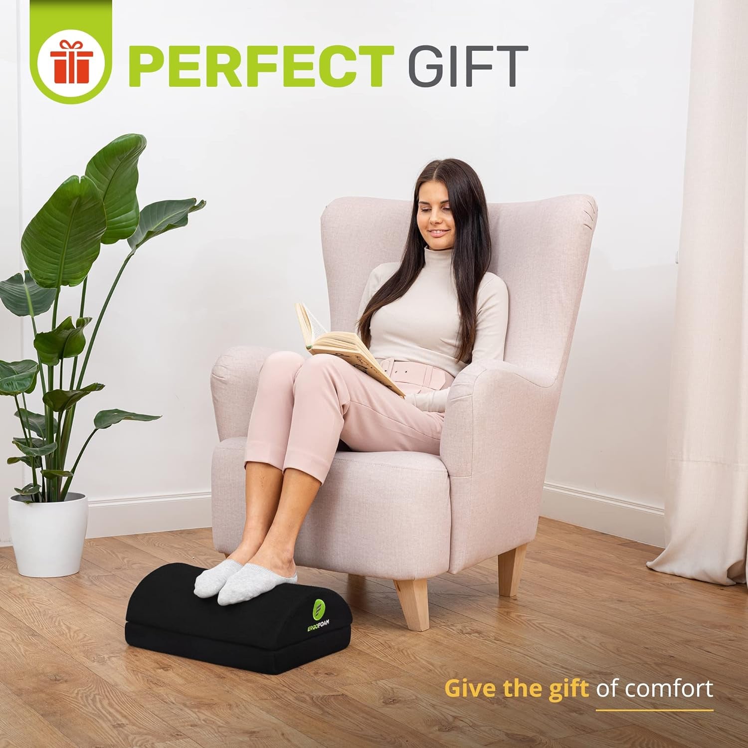 Foot Rest for under Desk at Work Adjustable - Chiropractor-Endorsed, High-Density Foam, Velvet (Black)