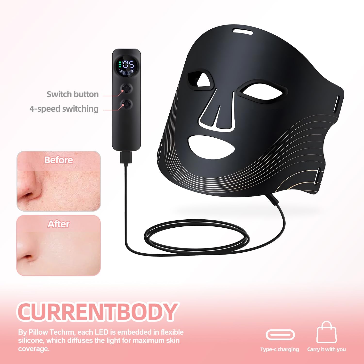 New Red Light Therapy for Face,Blue Red Light Therpy Mask for Face