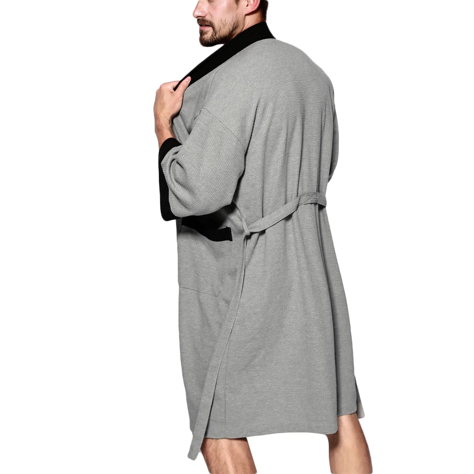 Men'S Waffle Knit Kimono Robe Lightweight Kimono Spa & Bath Robes for Men Soft Knee Length Kimono Bathrobe, Nightgown Shower Robe