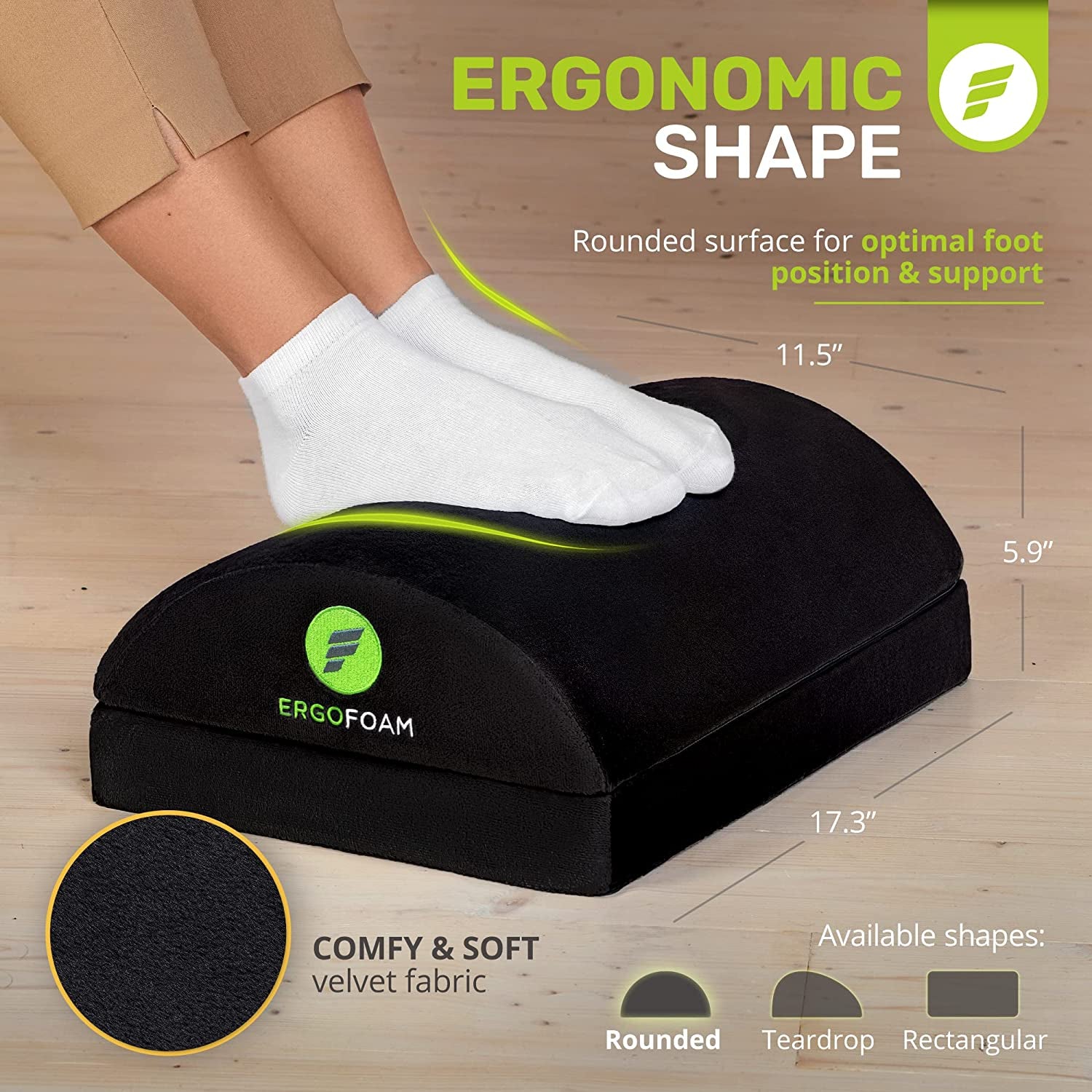 Foot Rest for under Desk at Work Adjustable - Chiropractor-Endorsed, High-Density Foam, Velvet (Black)