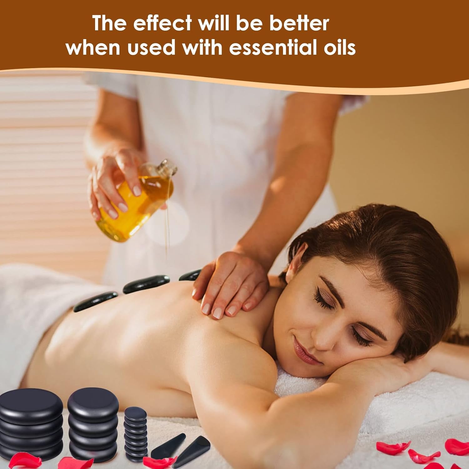 18Pcs Massage Stones Set, Hot Stones with Warmer, 4 Sizes, Hot Stone for Professional or Home Spa/Relaxing