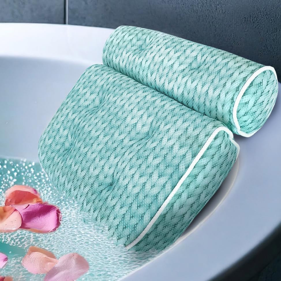 Lady Mcbath Bath Pillow - Luxury Bath Pillows for Tub Neck and Back Support - Powerful Suction Cups, Machine Washable Bathtub Accessory for Relaxation (Turquoise)