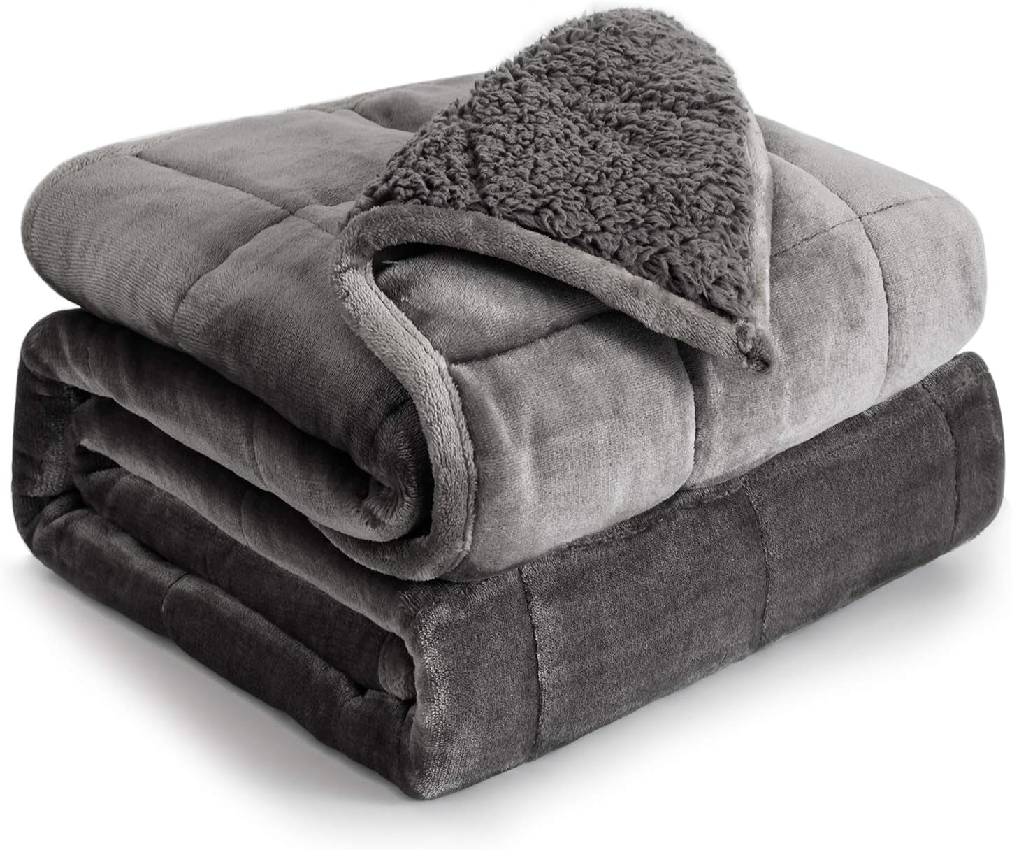 Sherpa Fleece Weighted Blanket 15 Lbs for Adult, Flannel Cozy Plush Bed Blankets, Fuzzy Sherpa Weighted Blankets Full Size, Minky Soft Blanket for Sofa Bed, 48 X 72 Inches, Grey