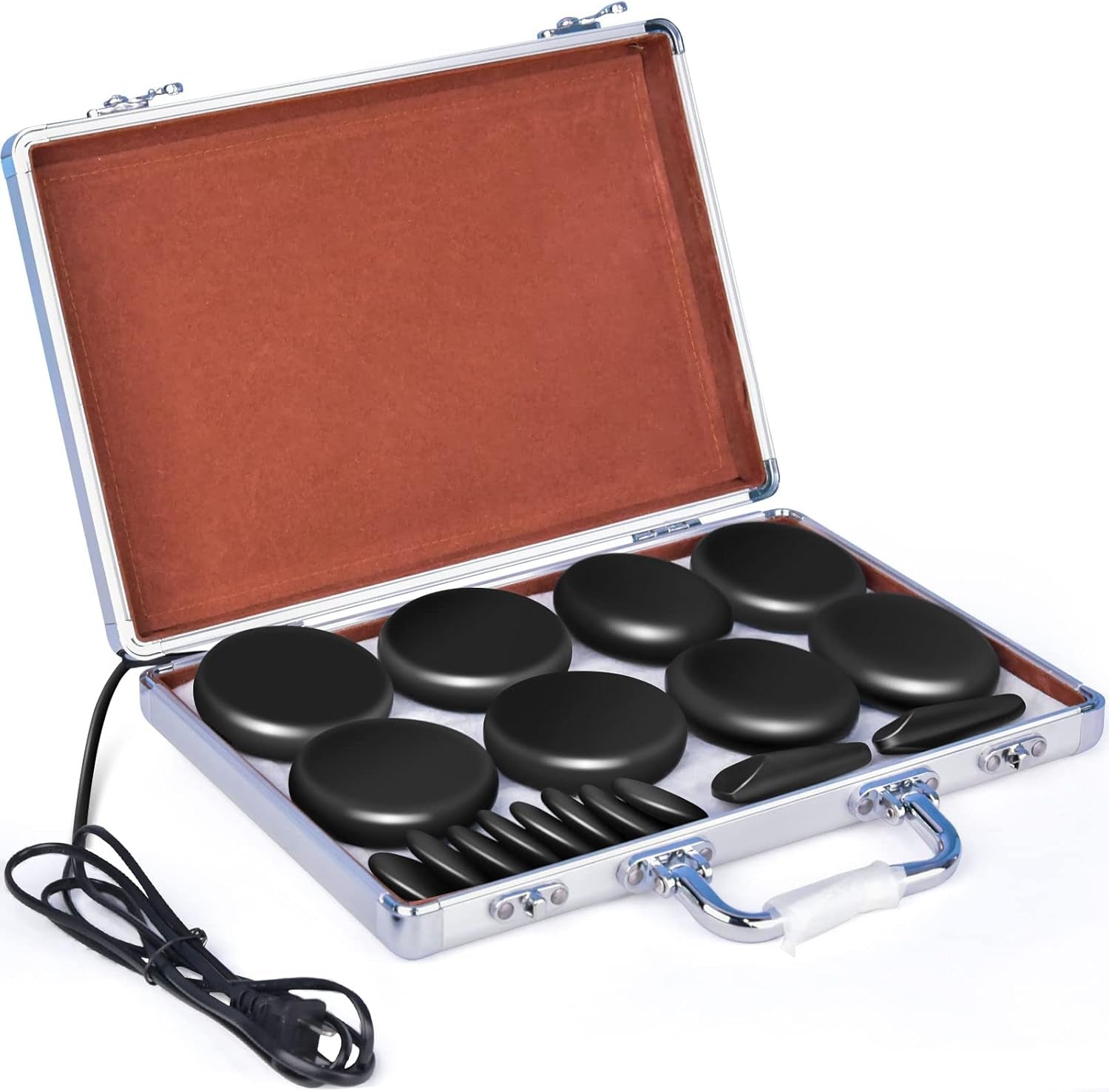 18Pcs Massage Stones Set, Hot Stones with Warmer, 4 Sizes, Hot Stone for Professional or Home Spa/Relaxing