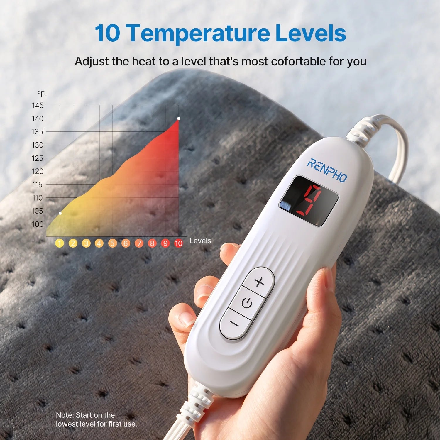 Heating Pad, 10 Heat Settings, Auto Shut-Off Feature, FSA HSA Eligible, 12"X24", Gray