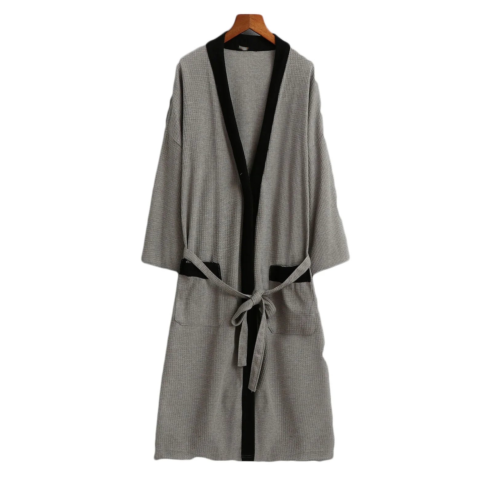 Men'S Waffle Knit Kimono Robe Lightweight Kimono Spa & Bath Robes for Men Soft Knee Length Kimono Bathrobe, Nightgown Shower Robe