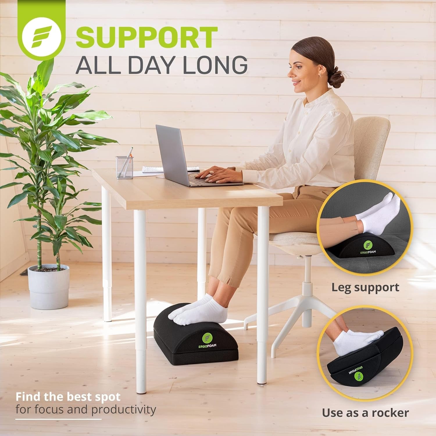 Foot Rest for under Desk at Work Adjustable - Chiropractor-Endorsed, High-Density Foam, Velvet (Black)