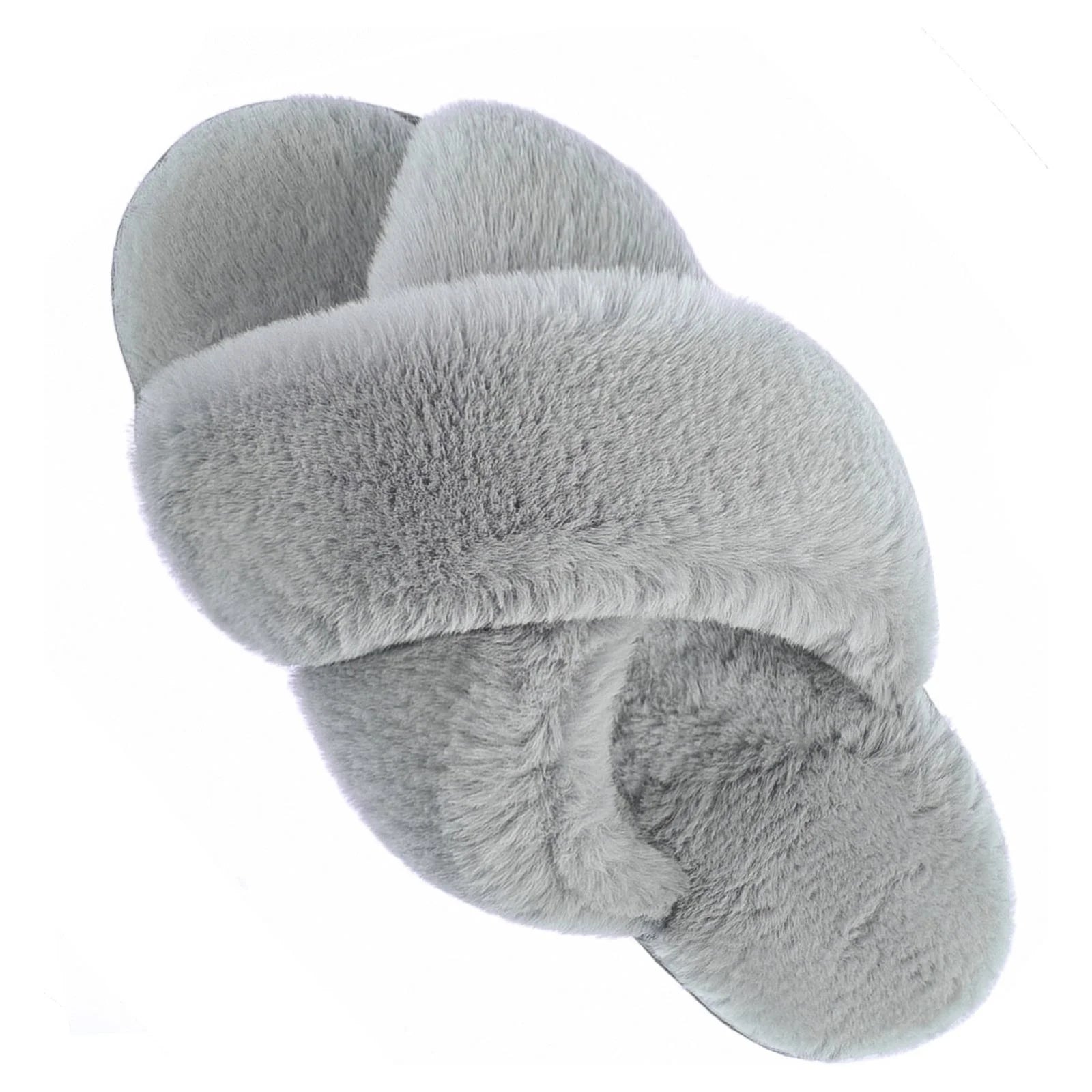 Women'S Slippers Plush Cross Band Open Toe Slides Fuzzy SPA House Slippers