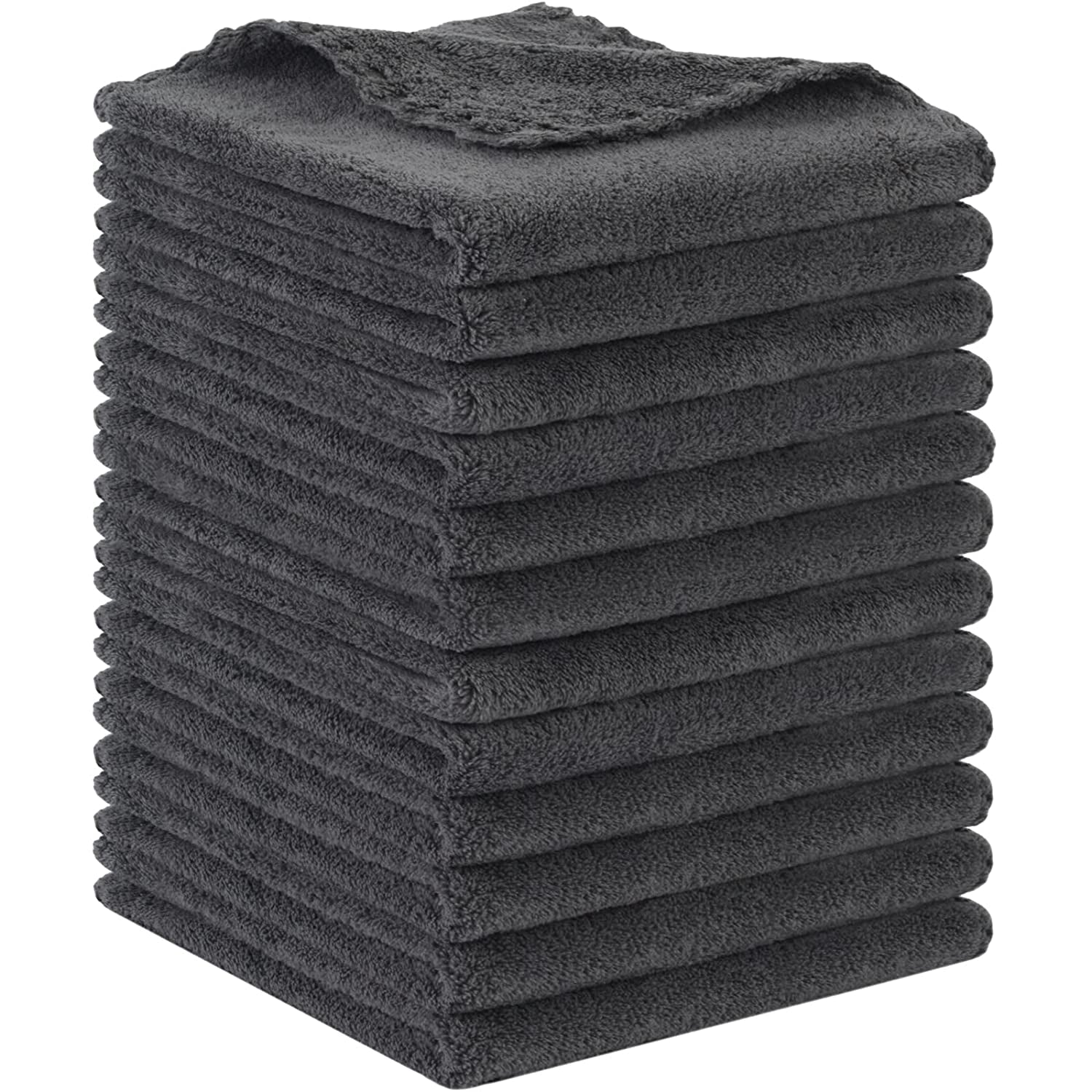 Microfiber Face Cloth Reusable Makeup Remover Facial Cleansing Towel Ultra Soft Face Washcloth 12Inchx12Inch 12 Pack Dark Grey