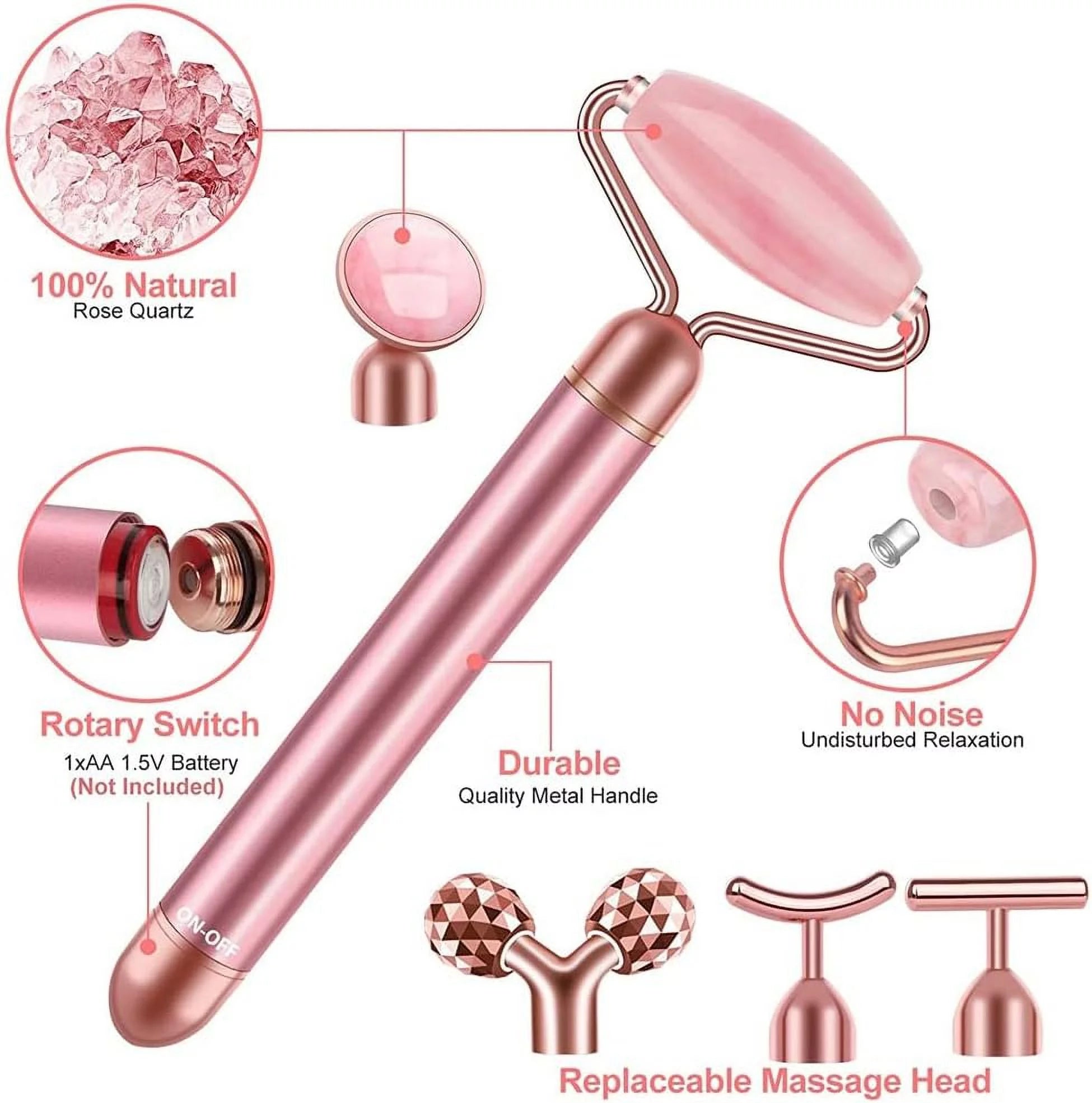 5-In-1 24K Gold Beauty Bar Face Massager Electric Vibrating Rose Quartz 3D Roller Face Lifting Body Facial Gua Sha Jade Roller