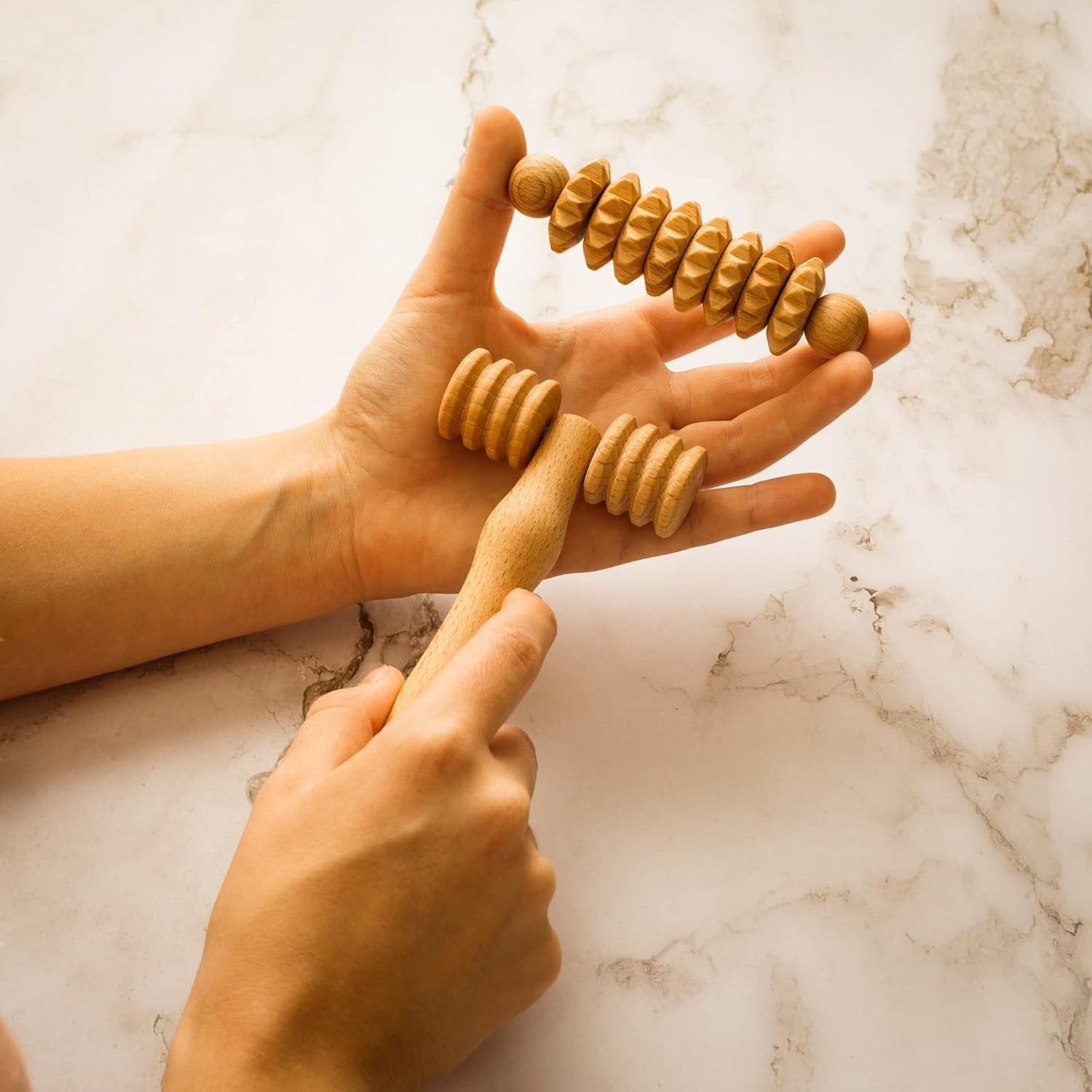 Body and Face Roller, Multi-Functional Wooden Massage Roller, Helps Ease Muscle Tension and Support Skin Health, Natural Face Massage Tools, Set of 2 (2 Piece Set B)